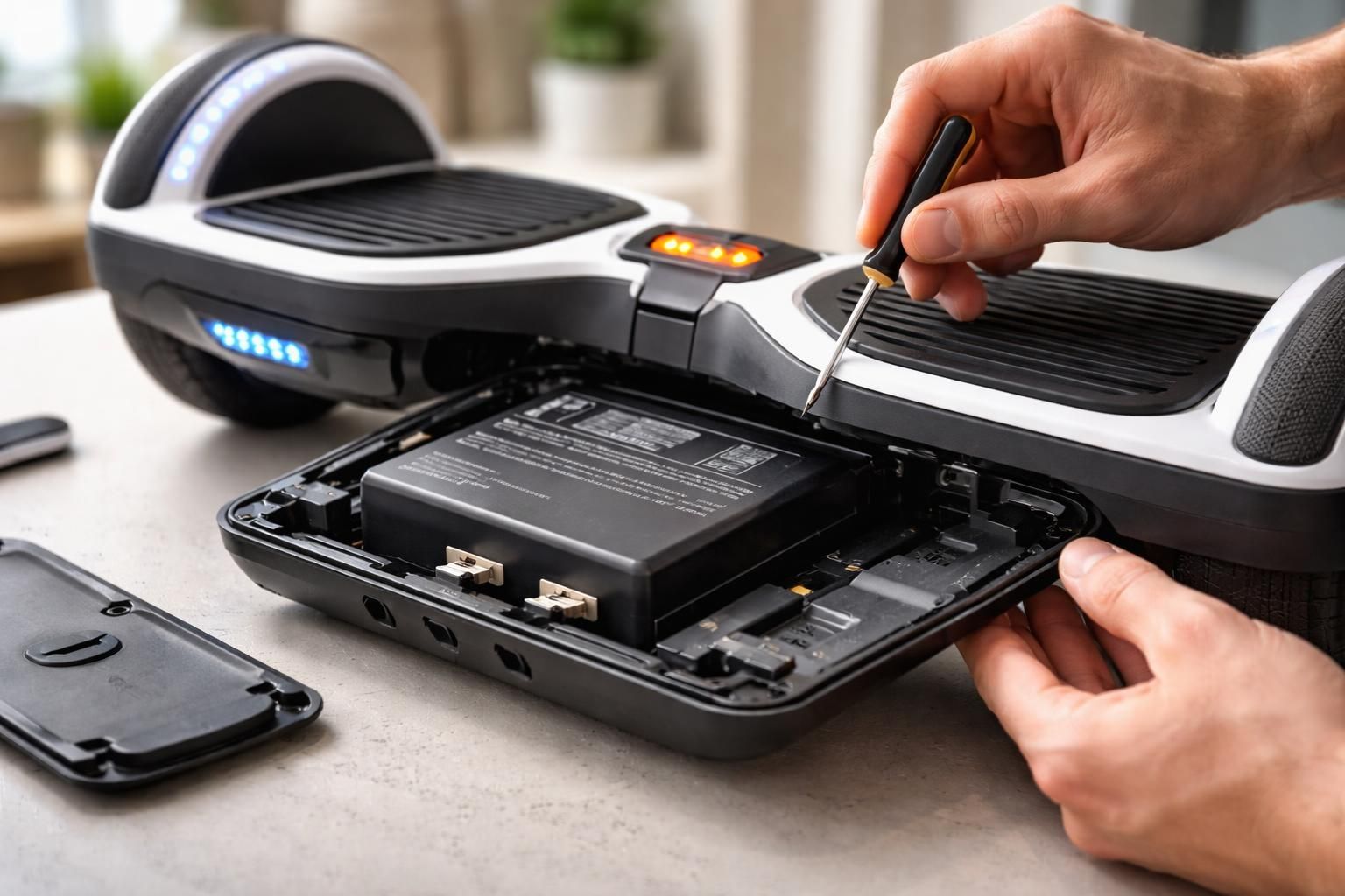 découvrez comment changer facilement la batterie d'un hoverboard dont le voyant clignote en orange grâce à ce guide étape par étape.